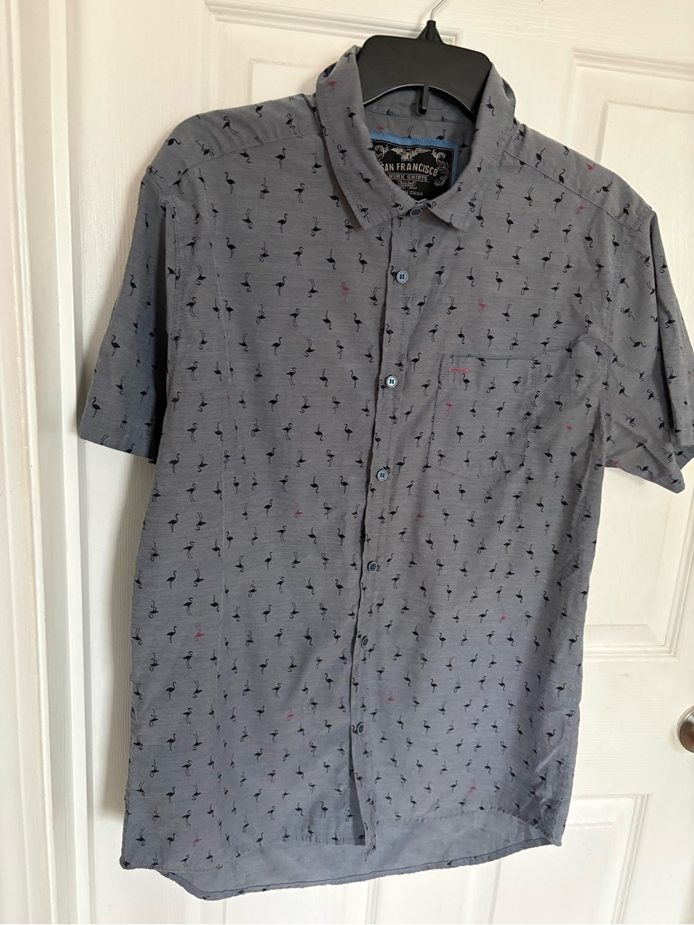 San Francisco Casual Short-Sleeve Grey Flamingo Button-Down Shirt